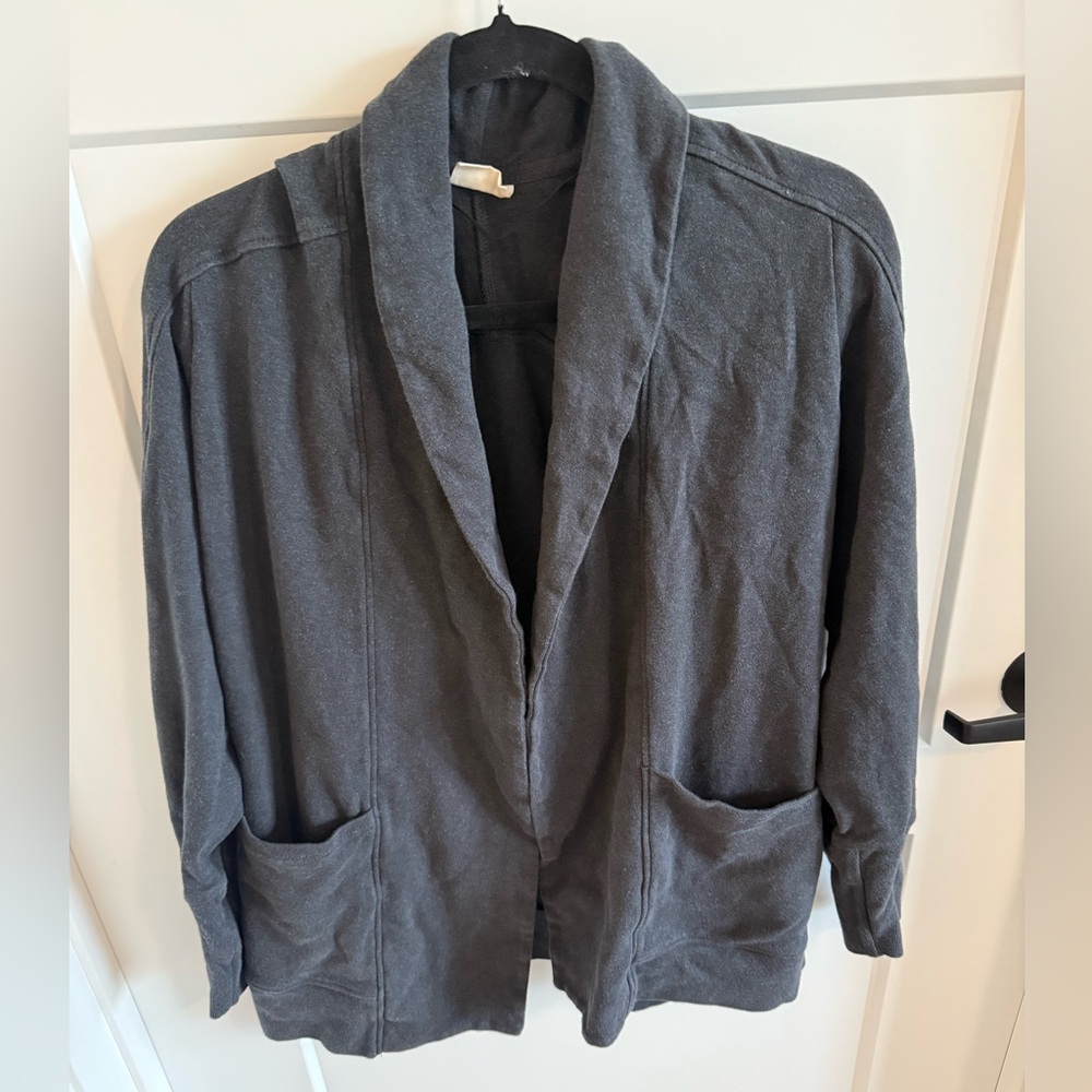 Pact Organic Cotton Shawl Collar Cardigan Gray Open Front Cozy Small